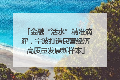金融“活水”精准滴灌，宁波打造民营经济高质量发展新样本